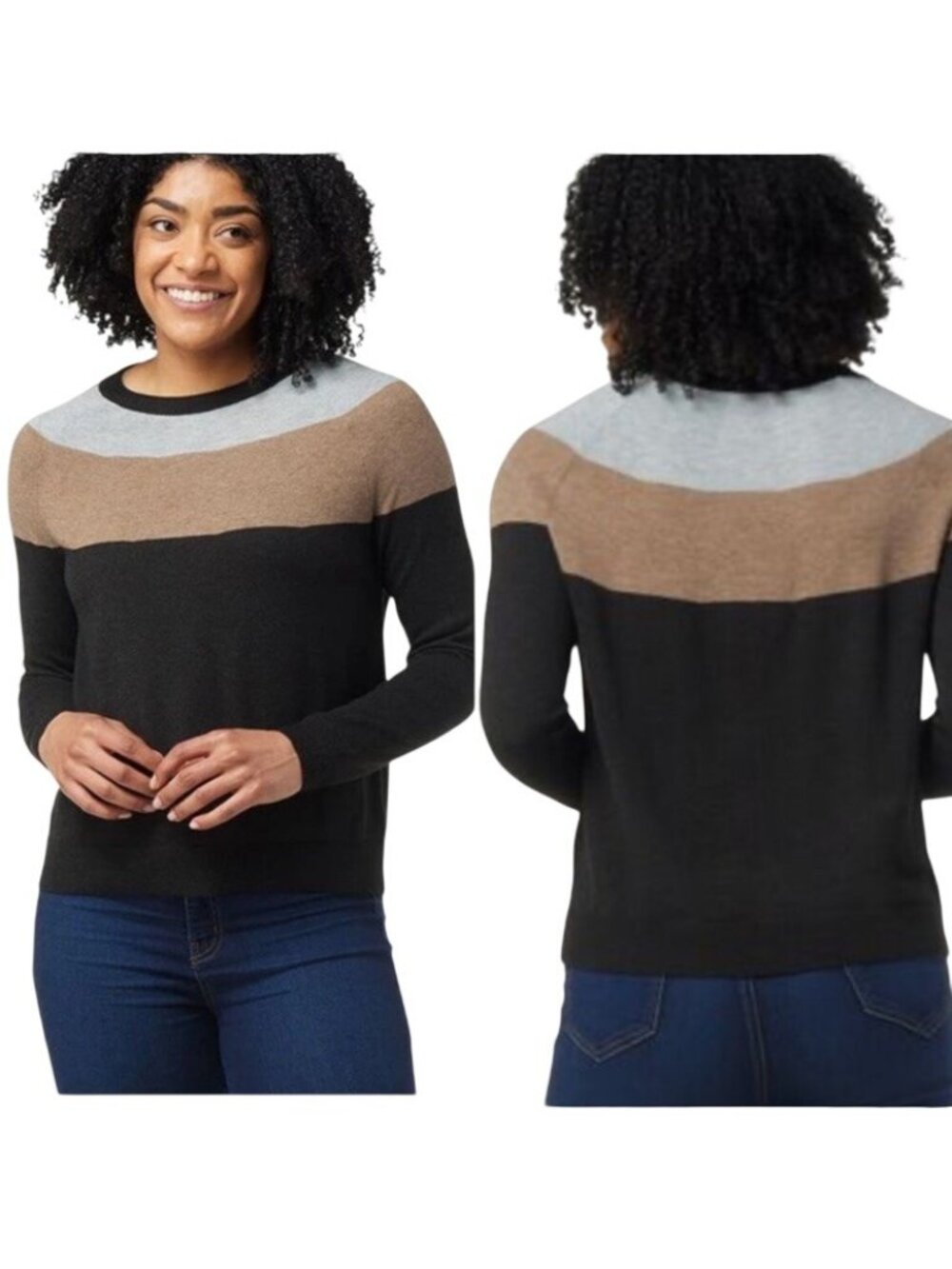 Smartwool Womens Small Edgewood Colorblock Crew Sweater Wool Blend Gray WarmCozy